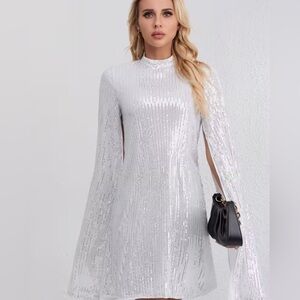 SHEIN White Sequin Mini Dress